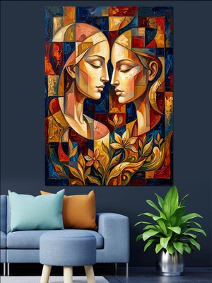 Karizma Tablo Parçalı Modern Sanat Iki Yüz Dekoratif Kanvas - Mdf Ahşap Tablo