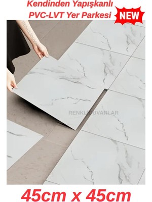 Renkli Duvarlar Kendinden Yapışkanlı 45X45CM 1 Adet Floor Pvc Yer Zemin Banyo Wc Kaplama Paneli Parke Arkası Kauçuk