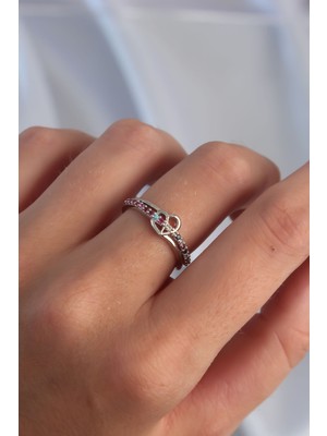 Oska Global Pirinç Gümüş Renk Renkli Zirkon Taşlı Ayarlamalı Yüzük - Lisinya