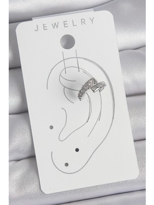 Oska Global Pirinç Gümüş Renk Zirkon Taşlı Kadın Kıkırdak Küpe - Lisinya