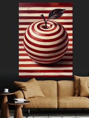Karizma Tablo Kırmızı Çizgili Modern Elma Tasarımı Dekoratif Kanvas - Mdf Ahşap Tablo