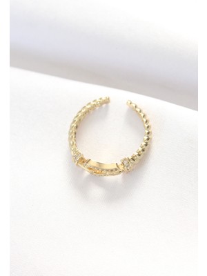 Oska Global Kemer Tokası Tasarımlı Gold Renk Zirkon Taşlı Ayarlanabilir Yüzük - Lisinya