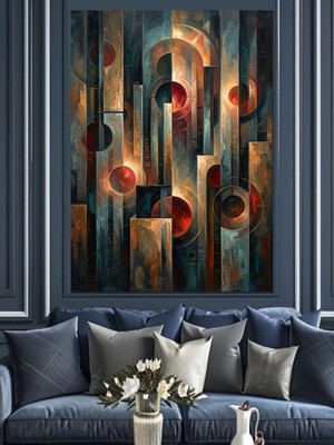 Tablomega Geometrik Soyut Sütunlar ve Küreler Dekoratif Kanvas - Mdf Ahşap Tablo