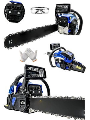 Moonshop Pro Yakıt Tasaruflu Benzinli Ağaç Odun Dal Kesme Makinesi Motorlu Testere Zincirli Ağaç Kesme Mavi.