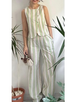 Lasorella Butik Kadın Yeşil Çizgili Takım