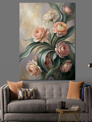 Tablomega Vazo Içinde Pembe Bahar Gülleri Dekoratif Kanvas - Mdf Ahşap Tablo