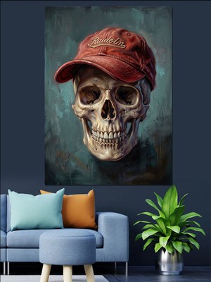 Tablomega Kırmızı Şapkalı Karizmatik Kurukafa Portresi Dekoratif Kanvas - Mdf Ahşap Tablo