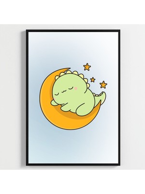 Besay Dino Patileri:sevimli Kovboy ve Ay Dedeli Dinozor Çocuk Odası Posteri–dekoratif 3lü Set A2 Çerçevesiz