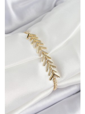 Oska Global Pirinç Gold Renk Zirkon Taşlı Balık Sırtı Kadın Bileklik - Lisinya