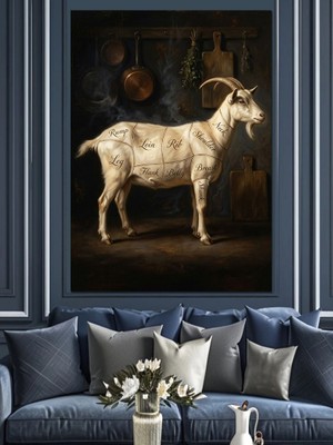 Tablomega Karşılıklı Duran Beyaz Keçi Figürü Dekoratif Kanvas - Mdf Ahşap Tablo