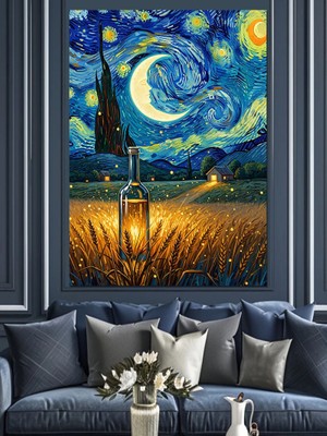 Tablomega Van Gogh Tarzı Gece Tarlası Dekoratif Kanvas - Mdf Ahşap Tablo