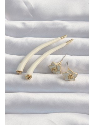 Oska Global Pirinç Krem Renk Botega Küpe - Lisinya