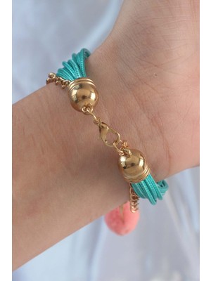 Oska Global Turkuaz Renk Kar Tanesi Figür Zincir Detay Ipli Çoklu Bileklik - Lisinya