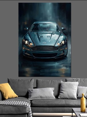 Karizma Tablo Karanlıkta Parlayan Mavi Spor Araba Dekoratif Kanvas - Mdf Ahşap Tablo