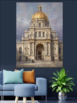 Karizma Tablo Gün Işığında Büyük Tarihi Kilise Dekoratif Kanvas - Mdf Ahşap Tablo