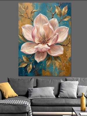 Karizma Tablo Vazoda Büyük Pembe Manolya Çiçeği Dekoratif Kanvas - Mdf Ahşap Tablo