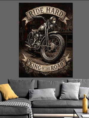 Tablomega King Of The Road Motosiklet Dekoratif Kanvas - Mdf Ahşap Tablo