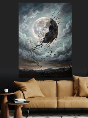 Tablomega Çatlak Yüzeyli Ay ve Uzay Dekoratif Kanvas - Mdf Ahşap Tablo