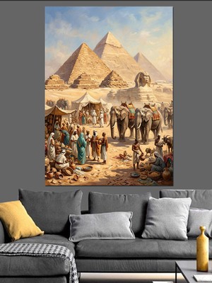 Karizma Tablo Antik Mısır Piramitleri ve Yaşam Dekoratif Kanvas - Mdf Ahşap Tablo