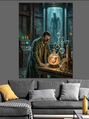 Karizma Tablo Laboratuvarda Deney Yapan Çılgın Bilimadamı Dekoratif Kanvas - Mdf Ahşap Tablo