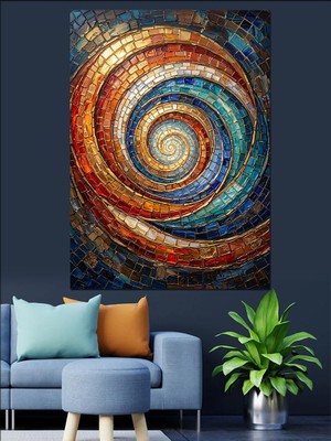 Karizma Tablo Renkli Mozaik Sarmal Girdap Deseni Dekoratif Kanvas - Mdf Ahşap Tablo