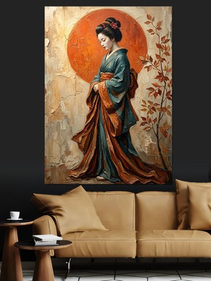 Karizma Tablo Gün Batımında Geleneksel Japon Kadını Dekoratif Kanvas - Mdf Ahşap Tablo