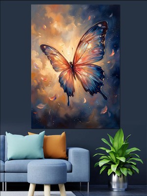 Tablomega Rengarenk Kanatlı Büyük Kelebek Portresi Dekoratif Kanvas - Mdf Ahşap Tablo