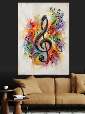 Tablomega Renk Sıçratmalı Sol Anahtarı Sembolü Dekoratif Kanvas - Mdf Ahşap Tablo