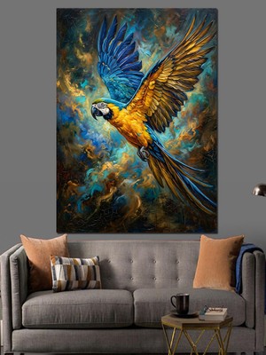Tablomega Gökyüzünde Süzülen Mavi Sarı Papağan Dekoratif Kanvas - Mdf Ahşap Tablo