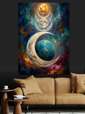 Tablomega Ay ve Dünya Mistik Bağ Dekoratif Kanvas - Mdf Ahşap Tablo