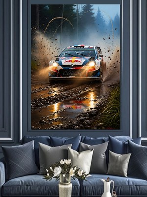 Tablomega Çamurlu Yolda Yarışan Ralli Arabası Dekoratif Kanvas - Mdf Ahşap Tablo