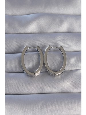 Oska Global Pirinç Gümüş Renk Zirkon Taşlı Oval Model Küpe - Lisinya