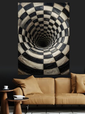 Tablomega Siyah Beyaz Spiral Tünel Illüzyonu Dekoratif Kanvas - Mdf Ahşap Tablo