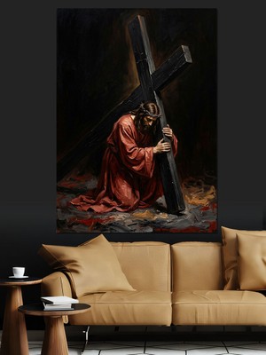 Karizma Tablo Haç Taşıyan Hz. Isa Tablosu Dekoratif Kanvas - Mdf Ahşap Tablo