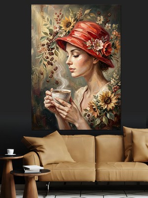 Tablomega Şapkalı ve Çiçekli Şık Kadın Dekoratif Kanvas - Mdf Ahşap Tablo