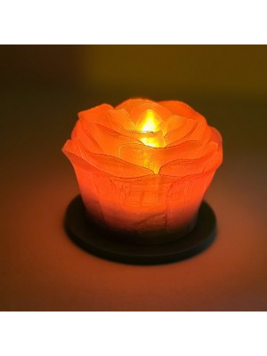 Tasarım Dekoratif 3D Pla Baskı Gül Şeklinde Şeffaf Turuncu Tealight Mumluk