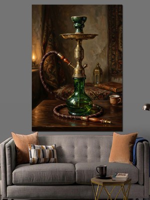 Karizma Tablo Masa Üzerinde Yeşil Cam Nargile Dekoratif Kanvas - Mdf Ahşap Tablo