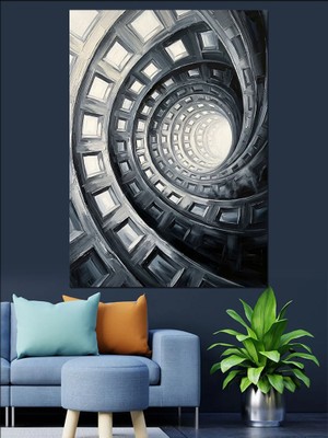 Tablomega Siyah Beyaz Spiral Merdiven Derinliği Dekoratif Kanvas - Mdf Ahşap Tablo