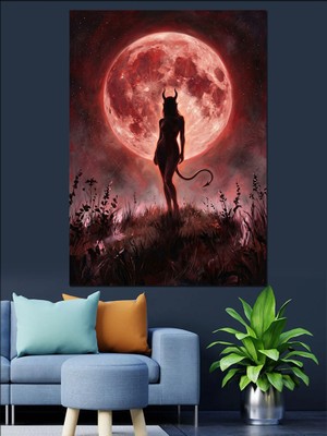 Tablomega Kanlı Ay Önünde Kadın Silüeti Dekoratif Kanvas - Mdf Ahşap Tablo