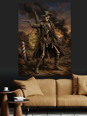 Tablomega Silahlı Vahşi Batı Kovboy Figürü Dekoratif Kanvas - Mdf Ahşap Tablo