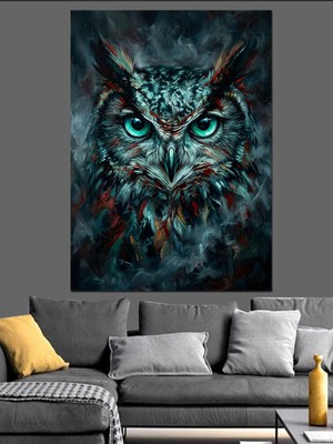 Tablomega Mavi Gözlü Bilge Baykuş Portresi Dekoratif Kanvas - Mdf Ahşap Tablo