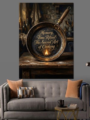 Karizma Tablo Tavada Pişen Yemek ve Ateş Dekoratif Kanvas - Mdf Ahşap Tablo