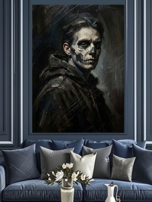 Karizma Tablo Karanlık ve Dramatik Kurukafa Portresi Dekoratif Kanvas - Mdf Ahşap Tablo