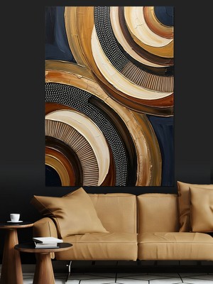 Karizma Tablo Kahverengi ve Altın Soyut Sarmal Dekoratif Kanvas - Mdf Ahşap Tablo