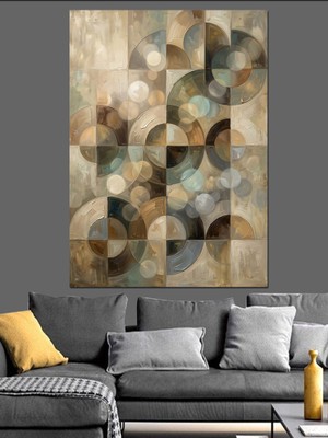 Karizma Tablo Bej Tonlarda Geometrik Daireler Deseni Dekoratif Kanvas - Mdf Ahşap Tablo