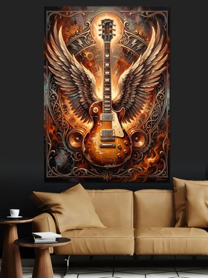 Tablomega Kanatlı Altın Elektro Gitar Sanatı Dekoratif Kanvas - Mdf Ahşap Tablo