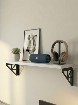 Pratico Lale Duvar Rafı Beyaz | Uçan Raf | Metal Konsollu Dekoratif Raf