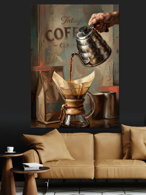 Karizma Tablo Kahve Demleyen Barista ve Ekipmanlar Dekoratif Kanvas - Mdf Ahşap Tablo