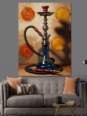 Karizma Tablo Masa Üstünde Geleneksel Pirinç Nargile Dekoratif Kanvas - Mdf Ahşap Tablo