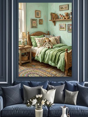 Karizma Tablo Çocuk Odası Için Yeşil Yatak Dekoratif Kanvas - Mdf Ahşap Tablo